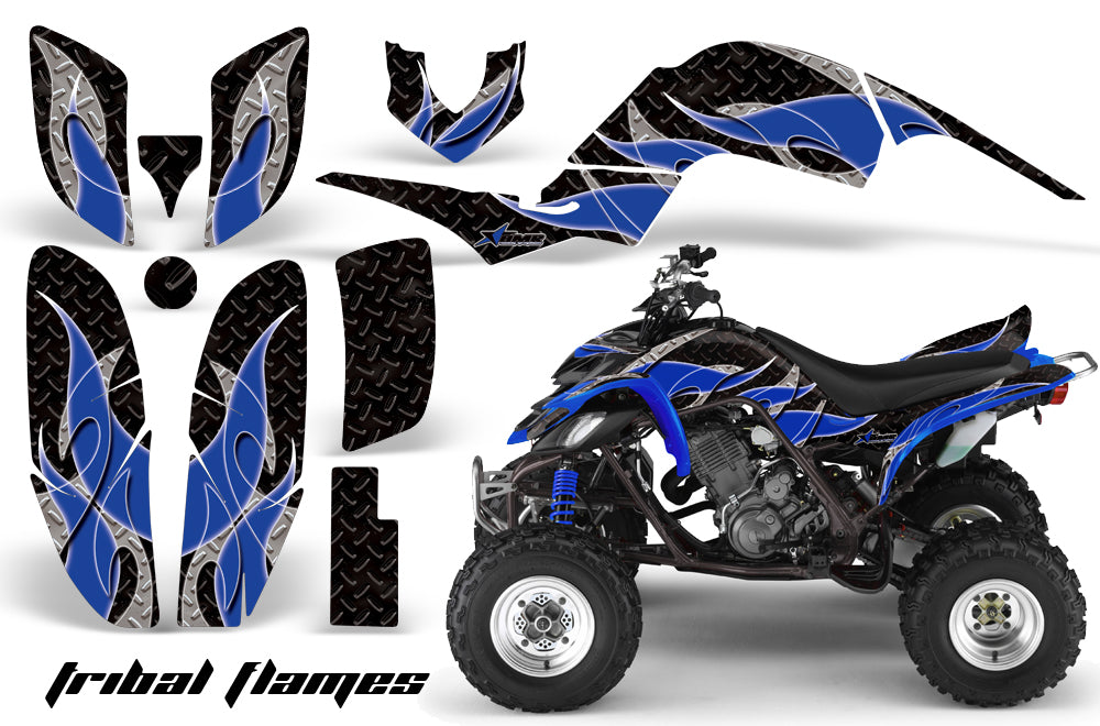 ATV Decal Graphics Kit Quad Sticker Wrap For Yamaha Raptor 660 2001-2005 TRIBAL BLUE BLACK-atv motorcycle utv parts accessories gear helmets jackets gloves pantsAll Terrain Depot