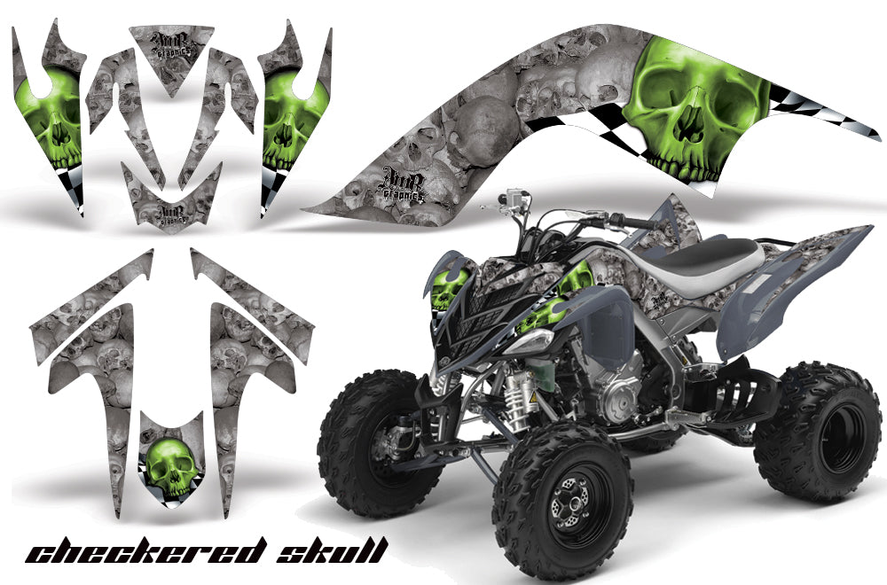ATV Graphics Kit Quad Decal Sticker Wrap For Yamaha Raptor 700 2006-2012 CHECKERED GREEN SILVER-atv motorcycle utv parts accessories gear helmets jackets gloves pantsAll Terrain Depot