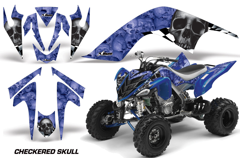 ATV Graphics Kit Quad Decal Sticker Wrap For Yamaha Raptor 700 2006-2012 CHECKERED BLACK BLUE-atv motorcycle utv parts accessories gear helmets jackets gloves pantsAll Terrain Depot