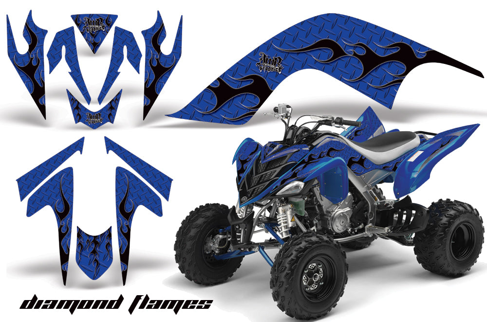 ATV Graphics Kit Quad Decal Sticker Wrap For Yamaha Raptor 700 2006-2012 DIAMOND FLAMES BLACK BLUE-atv motorcycle utv parts accessories gear helmets jackets gloves pantsAll Terrain Depot