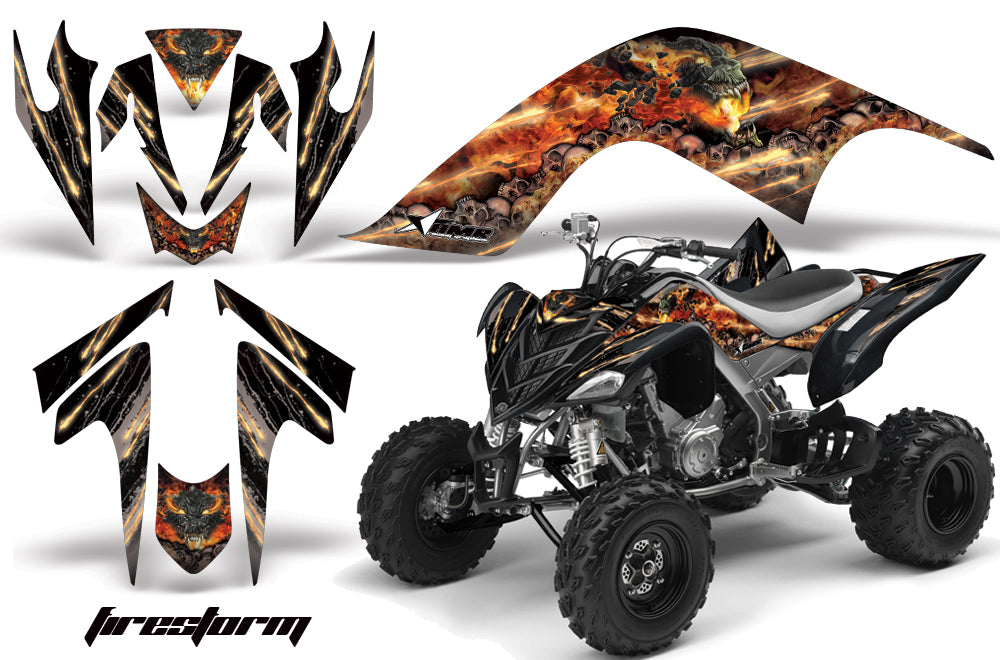 ATV Graphics Kit Quad Decal Sticker Wrap For Yamaha Raptor 700 2006-2012 FIRESTORM BLACK-atv motorcycle utv parts accessories gear helmets jackets gloves pantsAll Terrain Depot