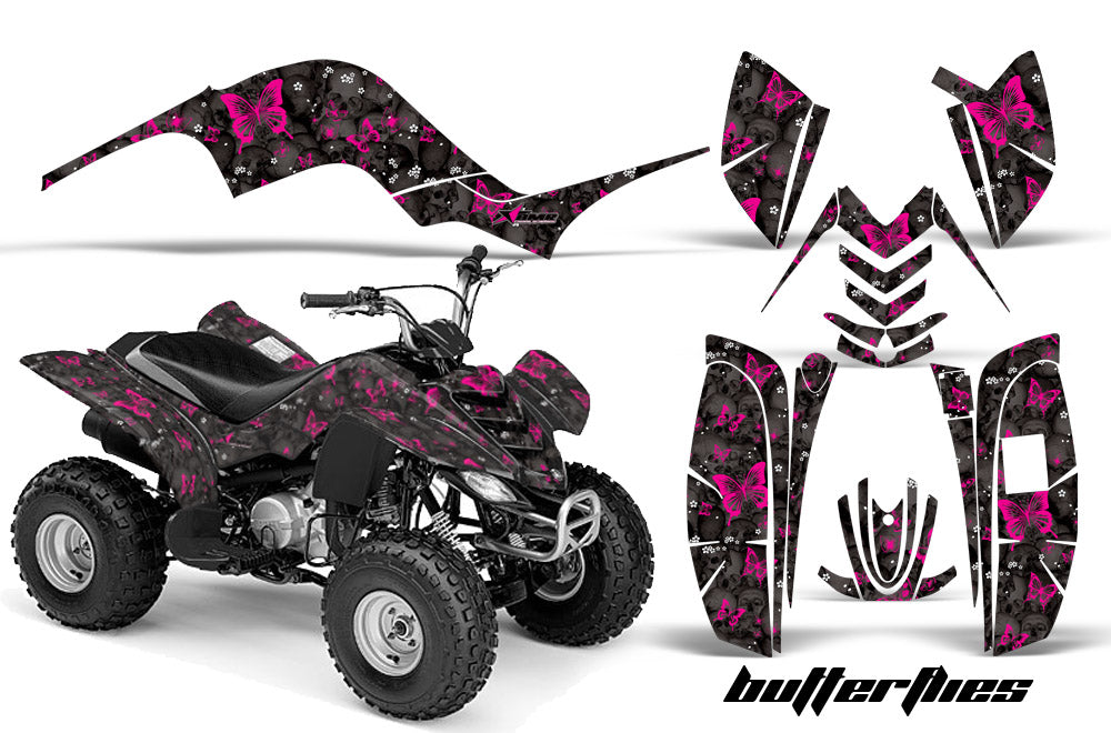 ATV Graphics Kit Quad Decal Sticker Wrap For Yamaha Raptor 80 2002-2008 BUTTERFLIES PINK BLACK-atv motorcycle utv parts accessories gear helmets jackets gloves pantsAll Terrain Depot