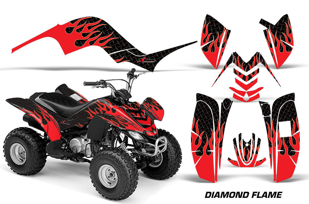 ATV Graphics Kit Quad Decal Sticker Wrap For Yamaha Raptor 80 2002-2008 DIAMOND FLAMES RED BLACK-atv motorcycle utv parts accessories gear helmets jackets gloves pantsAll Terrain Depot