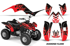 ATV Graphics Kit Quad Decal Sticker Wrap For Yamaha Raptor 80 2002-2008 DIAMOND FLAMES RED BLACK-atv motorcycle utv parts accessories gear helmets jackets gloves pantsAll Terrain Depot