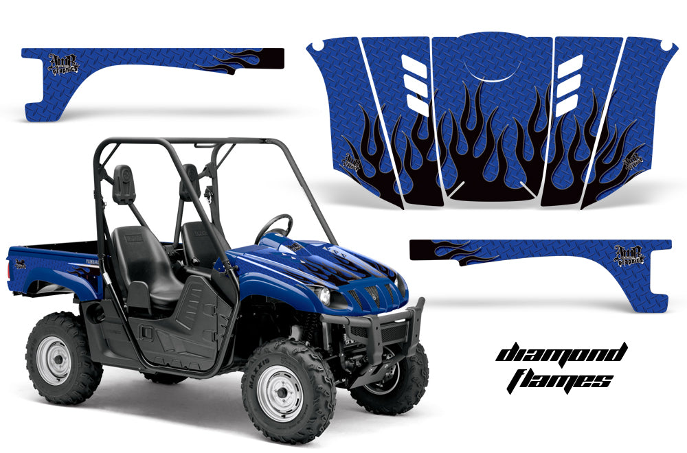 UTV Graphics Kit Decal Wrap For Yamaha Rhino 450/660/700 2004-2013 DIAMOND FLAMES BLUE BLACK-atv motorcycle utv parts accessories gear helmets jackets gloves pantsAll Terrain Depot