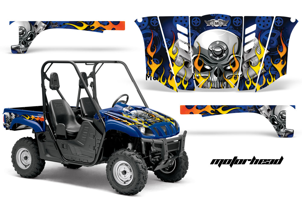 UTV Graphics Kit Decal Wrap For Yamaha Rhino 450/660/700 2004-2013 MOTORHEAD BLUE-atv motorcycle utv parts accessories gear helmets jackets gloves pantsAll Terrain Depot