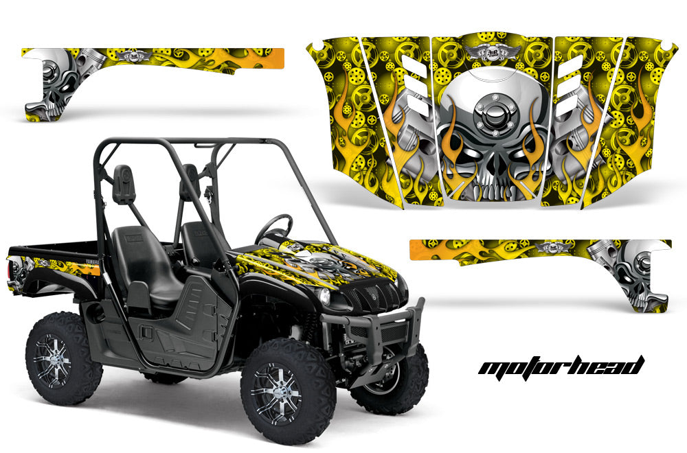 UTV Graphics Kit Decal Wrap For Yamaha Rhino 450/660/700 2004-2013 MOTORHEAD YELLOW-atv motorcycle utv parts accessories gear helmets jackets gloves pantsAll Terrain Depot