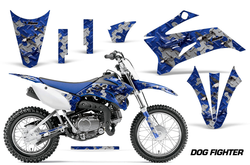 Dirt Bike Graphics Kit Decal Sticker Wrap For Yamaha TTR110 2008-2018 DOG FIGHT BLUE-atv motorcycle utv parts accessories gear helmets jackets gloves pantsAll Terrain Depot
