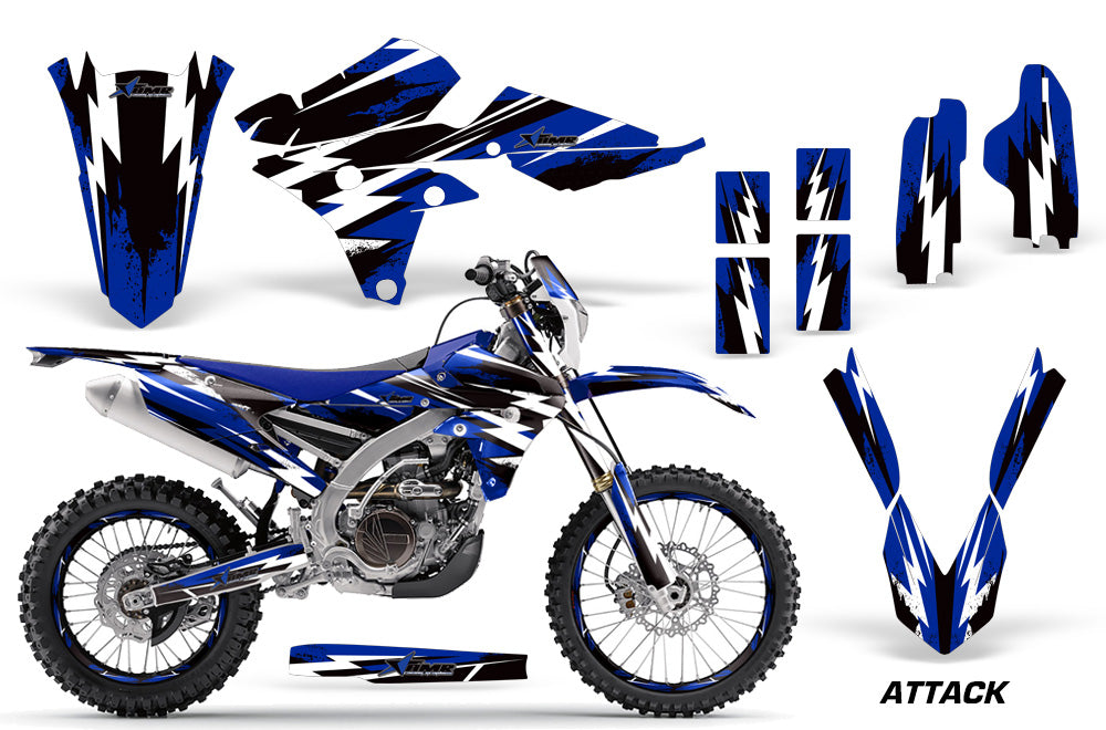 Graphics Kit Decal Wrap + # Plates For Yamaha WR250F 2015-2018 WR450F 2016-2018 ATTACK BLUE-atv motorcycle utv parts accessories gear helmets jackets gloves pantsAll Terrain Depot