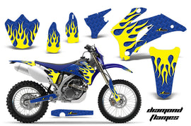 Dirt Bike Graphics Kit Decal Wrap For Yamaha WR250F 2007-2014 WR450F 2007-2011 DIAMOND FLAMES YELLOW BLUE-atv motorcycle utv parts accessories gear helmets jackets gloves pantsAll Terrain Depot