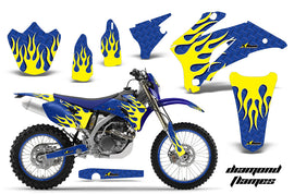 Graphics Kit Decal Wrap + # Plates For Yamaha WR250F 2007-2014 WR450F 2007-2011 DIAMOND FLAMES YELLOW BLUE-atv motorcycle utv parts accessories gear helmets jackets gloves pantsAll Terrain Depot