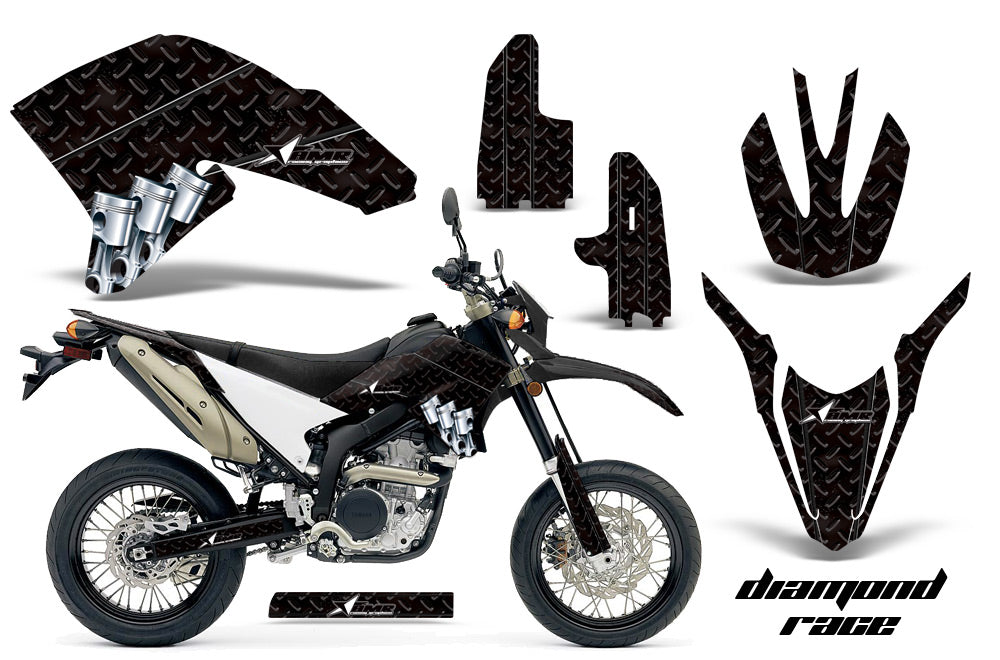 Dirt Bike Decal Graphics Kit Wrap For Yamaha WR250R WR250X 2007-2016 DIAMOND RACE BLACK-atv motorcycle utv parts accessories gear helmets jackets gloves pantsAll Terrain Depot