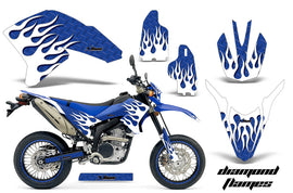 Graphics Kit Decals Sticker Wrap + # Plates For Yamaha WR250R WR250X 2007-2016 DIAMOND FLAMES WHITE BLUE-atv motorcycle utv parts accessories gear helmets jackets gloves pantsAll Terrain Depot
