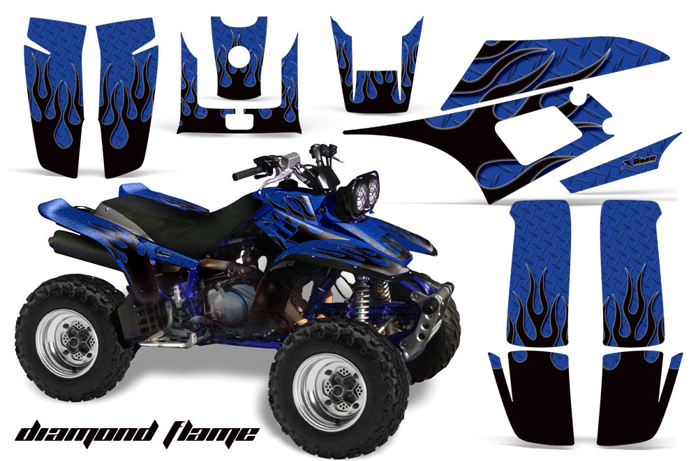 ATV Graphics Kit Quad Decal Wrap For Yamaha Warrior YFM350X 1987-2004 DIAMOND FLAMES BLUE BLACK-atv motorcycle utv parts accessories gear helmets jackets gloves pantsAll Terrain Depot