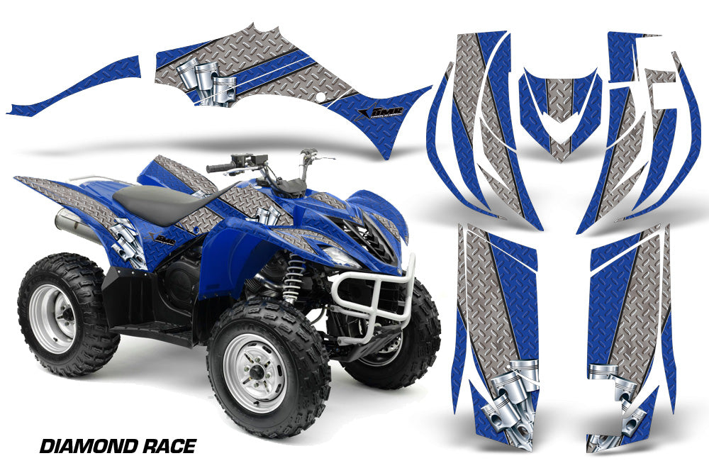 ATV Decal Graphic Kit Quad Sticker Wrap For Yamaha Wolverine 450 2006-2012 DIAMOND RACE SILVER BLUE-atv motorcycle utv parts accessories gear helmets jackets gloves pantsAll Terrain Depot