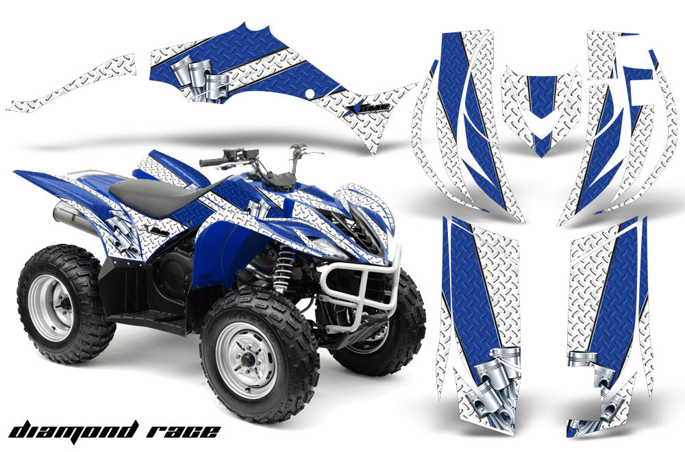 ATV Decal Graphic Kit Quad Sticker Wrap For Yamaha Wolverine 450 2006-2012 DIAMOND RACE BLUE WHITE-atv motorcycle utv parts accessories gear helmets jackets gloves pantsAll Terrain Depot