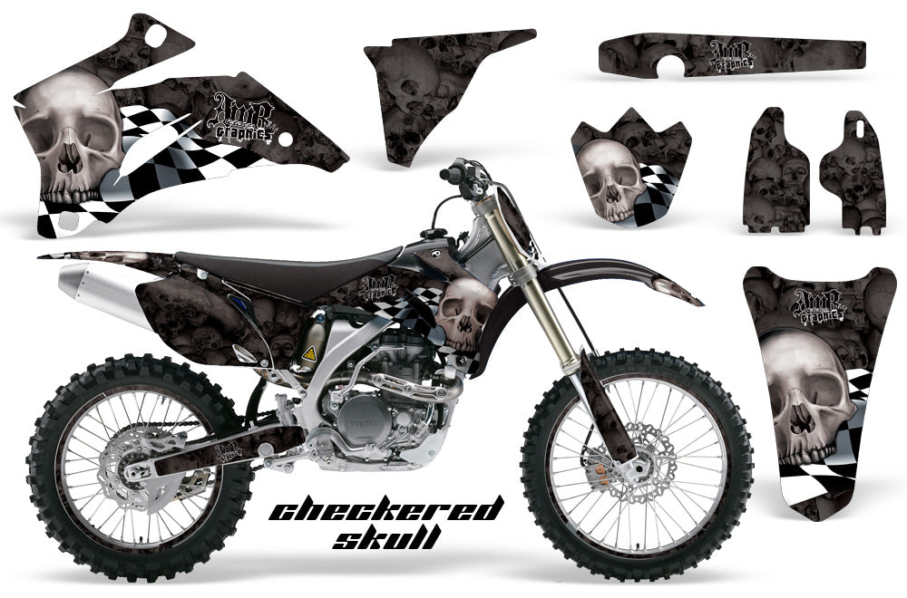 Graphics Kit Decal Wrap + # Plates For Yamaha YZ250F YZ450F 2006-2009 CHECKERED SILVER BLACK-atv motorcycle utv parts accessories gear helmets jackets gloves pantsAll Terrain Depot