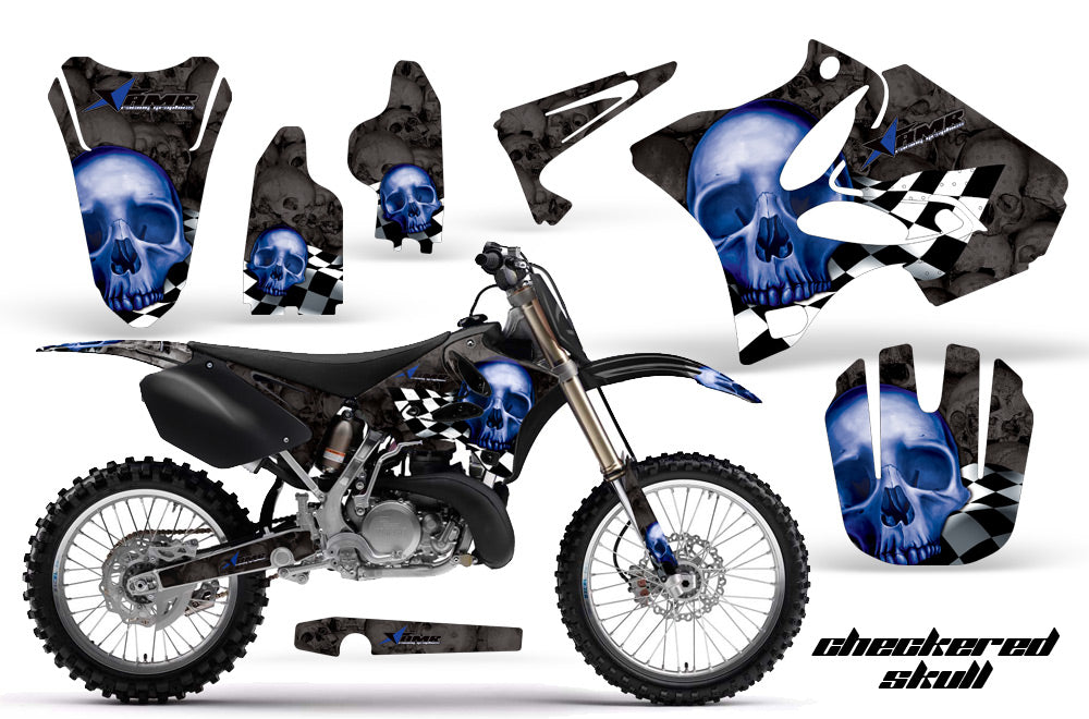 Dirt Bike Graphics Kit Decal Wrap for Yamaha YZ125 YZ250 2002-2014 CHECKERED BLUE BLACK-atv motorcycle utv parts accessories gear helmets jackets gloves pantsAll Terrain Depot
