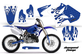 Dirt Bike Graphics Kit Decal Wrap for Yamaha YZ125 YZ250 2002-2014 DIAMOND FLAMES BLUE WHITE-atv motorcycle utv parts accessories gear helmets jackets gloves pantsAll Terrain Depot