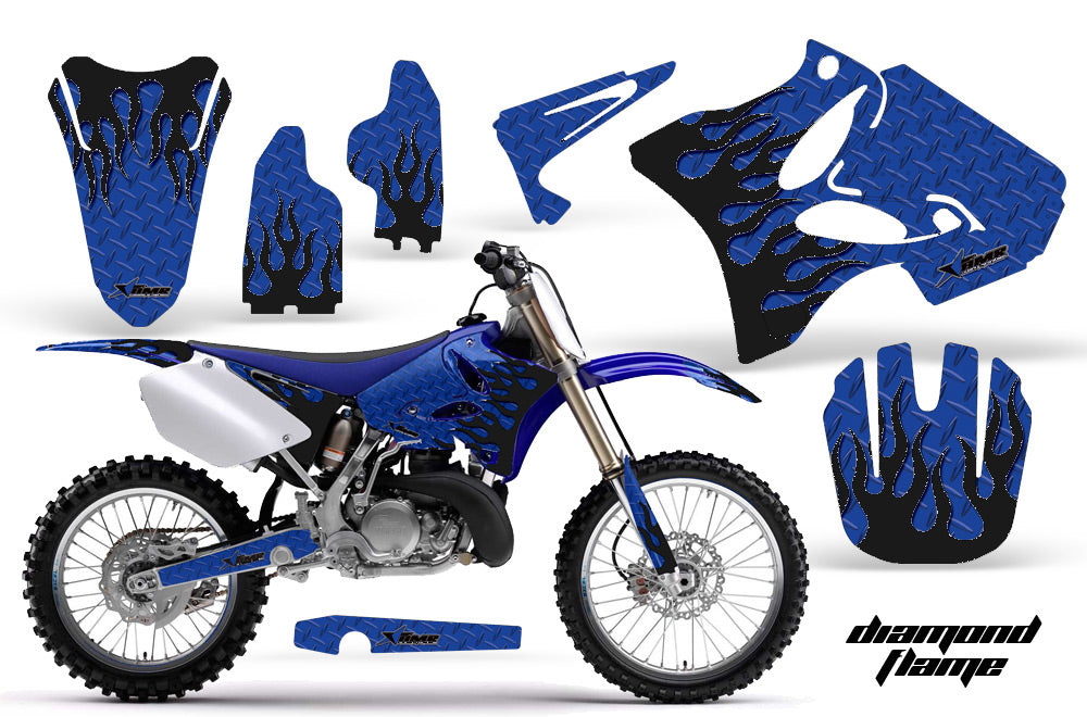 Dirt Bike Graphics Kit Decal Wrap for Yamaha YZ125 YZ250 2002-2014 DIAMOND FLAMES BLACK BLUE-atv motorcycle utv parts accessories gear helmets jackets gloves pantsAll Terrain Depot