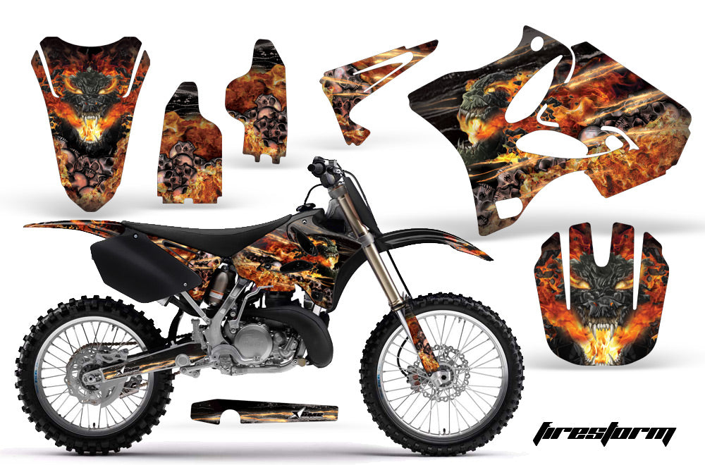 Dirt Bike Graphics Kit Decal Wrap for Yamaha YZ125 YZ250 2002-2014 FIRESTORM BLACK-atv motorcycle utv parts accessories gear helmets jackets gloves pantsAll Terrain Depot
