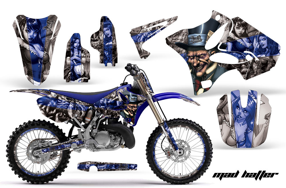 Graphics Kit Decal Sticker Wrap + # Plates For Yamaha YZ125 YZ250 2002-2014 HATTER BLUE SILVER-atv motorcycle utv parts accessories gear helmets jackets gloves pantsAll Terrain Depot