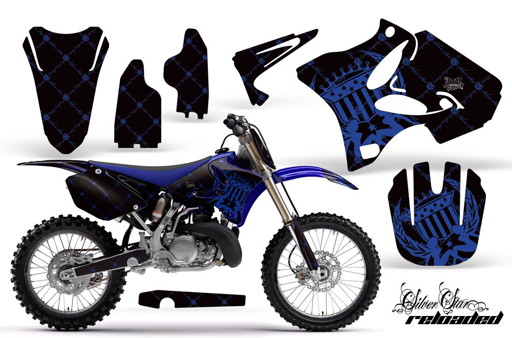 Graphics Kit Decal Sticker Wrap + # Plates For Yamaha YZ125 YZ250 2002-2014 RELOADED BLUE BLACK-atv motorcycle utv parts accessories gear helmets jackets gloves pantsAll Terrain Depot
