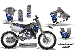 Dirt Bike Graphics Kit Decal Sticker Wrap For Yamaha YZ125 YZ250 1991-1992 CHECKERED SILVER BLUE-atv motorcycle utv parts accessories gear helmets jackets gloves pantsAll Terrain Depot