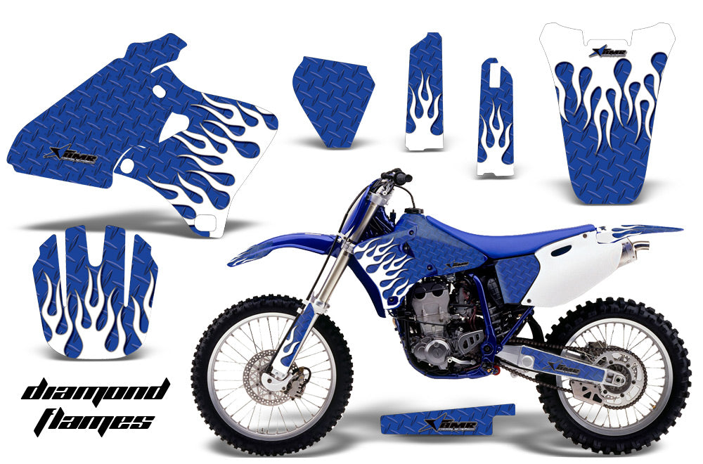 Dirt Bike Graphics Kit Decal Wrap For Yamaha YZ 250F/400F/426F 1998-2002 DIAMOND FLAMES WHITE BLUE-atv motorcycle utv parts accessories gear helmets jackets gloves pantsAll Terrain Depot