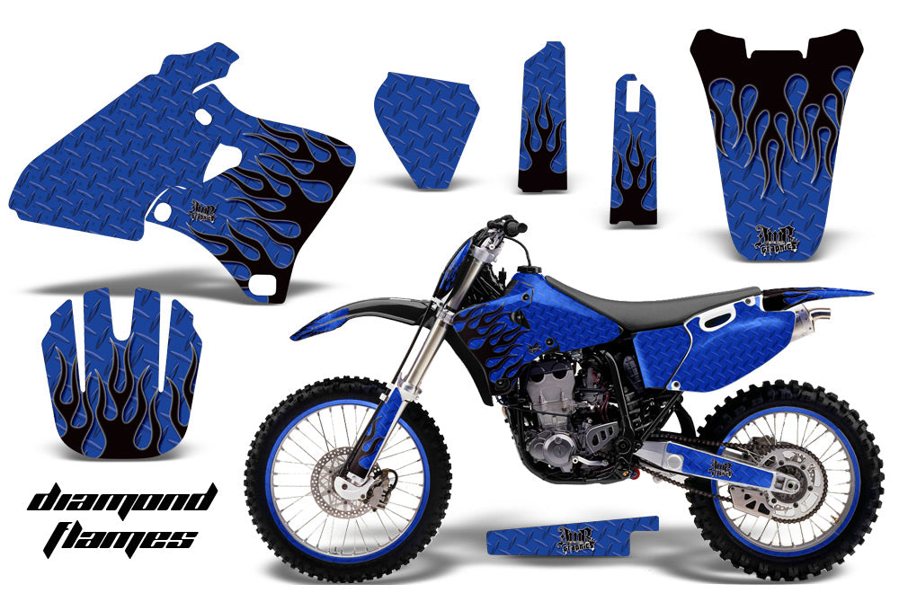 Graphics Kit Decal Wrap + # Plates For Yamaha YZ 250F/400F/426F 1998-2002 DIAMOND FLAMES BLACK BLUE-atv motorcycle utv parts accessories gear helmets jackets gloves pantsAll Terrain Depot