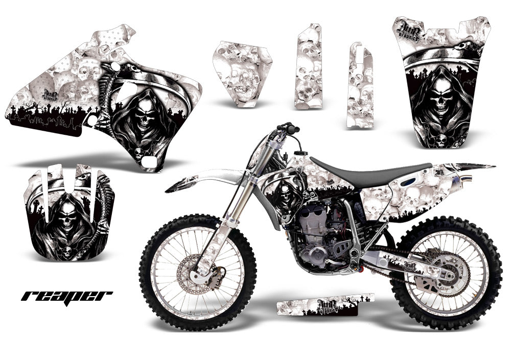 Graphics Kit Decal Wrap + # Plates For Yamaha YZ 250F/400F/426F 1998-2002 REAPER WHITE-atv motorcycle utv parts accessories gear helmets jackets gloves pantsAll Terrain Depot