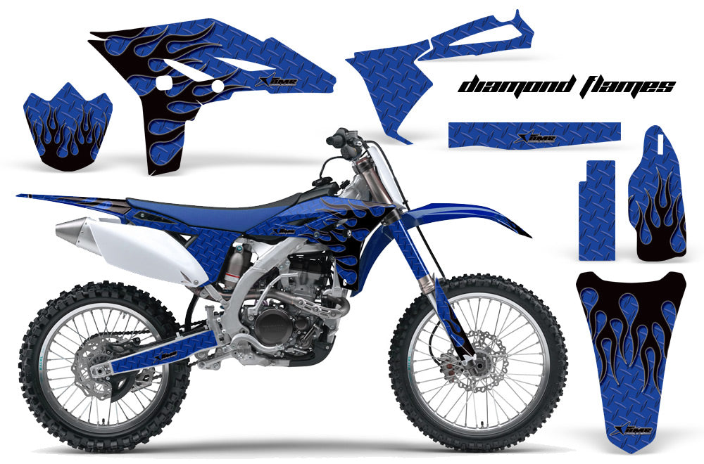 Dirt Bike Graphics Kit Decal Sticker Wrap For Yamaha YZ250F 2010-2013 DIAMOND FLAMES BLACK BLUE-atv motorcycle utv parts accessories gear helmets jackets gloves pantsAll Terrain Depot