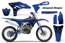 Dirt Bike Graphics Kit Decal Sticker Wrap For Yamaha YZ250F 2010-2013 DIAMOND FLAMES BLACK BLUE-atv motorcycle utv parts accessories gear helmets jackets gloves pantsAll Terrain Depot