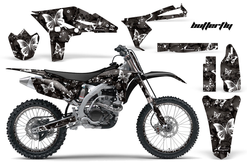 Graphics Kit Decal Sticker Wrap + # Plates For Yamaha YZ250F 2010-2013 BUTTERFLIES WHITE BLACK-atv motorcycle utv parts accessories gear helmets jackets gloves pantsAll Terrain Depot