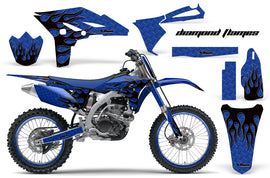 Graphics Kit Decal Sticker Wrap + # Plates For Yamaha YZ250F 2010-2013 DIAMOND FLAMES BLACK BLUE-atv motorcycle utv parts accessories gear helmets jackets gloves pantsAll Terrain Depot