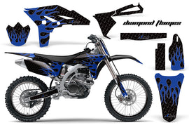 Graphics Kit Decal Sticker Wrap + # Plates For Yamaha YZ250F 2010-2013 DIAMOND FLAMES BLUE BLACK-atv motorcycle utv parts accessories gear helmets jackets gloves pantsAll Terrain Depot