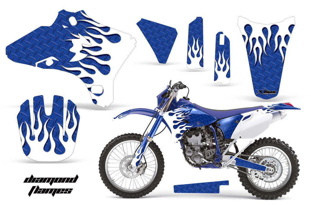 Dirt Bike Graphics Kit Decal Wrap For Yamaha WR250 WR450F 2005-2006 DIAMOND FLAMES BLUE WHITE-atv motorcycle utv parts accessories gear helmets jackets gloves pantsAll Terrain Depot