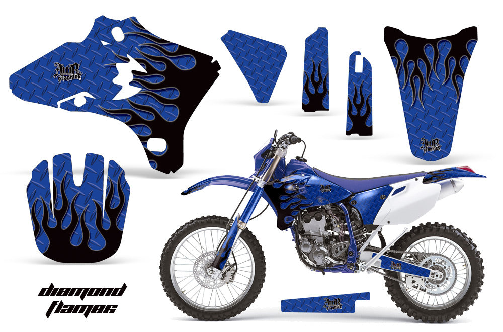 Dirt Bike Graphics Kit Decal Wrap For Yamaha WR250 WR450F 2005-2006 DIAMOND FLAMES BLACK BLUE-atv motorcycle utv parts accessories gear helmets jackets gloves pantsAll Terrain Depot