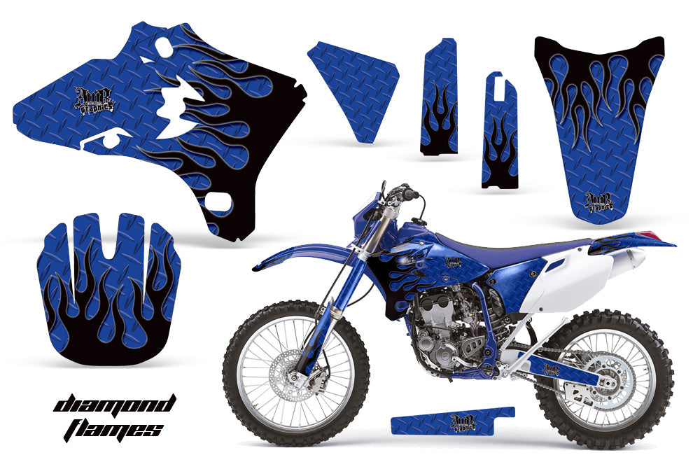 Dirt Bike Graphics Kit Decal Wrap For Yamaha YZ250F YZ450F 2003-2005 DIAMOND FLAMES BLACK BLUE-atv motorcycle utv parts accessories gear helmets jackets gloves pantsAll Terrain Depot