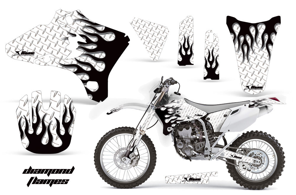 Dirt Bike Graphics Kit Decal Wrap For Yamaha WR250 WR450F 2005-2006 DIAMOND FLAMES BLACK WHITE-atv motorcycle utv parts accessories gear helmets jackets gloves pantsAll Terrain Depot