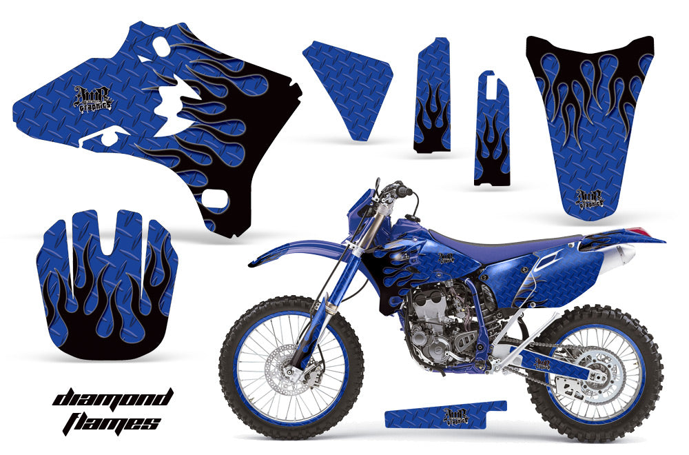 Graphics Kit Decal Wrap + # Plates For Yamaha WR250 WR450F 2005-2006 DIAMOND FLAMES BLUE BLACK-atv motorcycle utv parts accessories gear helmets jackets gloves pantsAll Terrain Depot