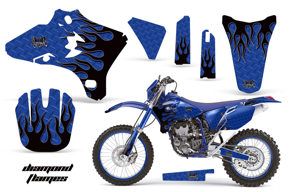 Graphics Kit Decal Wrap + # Plates For Yamaha YZ250F YZ450F 2005-2006 DIAMOND FLAMES BLUE BLACK-atv motorcycle utv parts accessories gear helmets jackets gloves pantsAll Terrain Depot