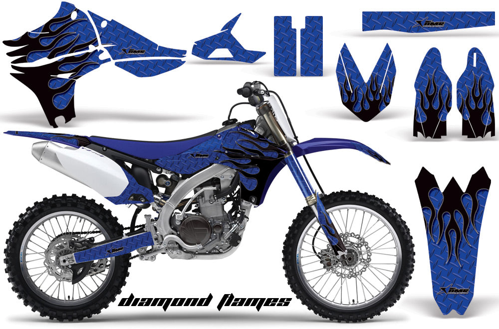 Dirt Bike Graphics Kit Decal Sticker Wrap For Yamaha YZ450F 2010-2013 DIAMOND FLAMES BLACK BLUE-atv motorcycle utv parts accessories gear helmets jackets gloves pantsAll Terrain Depot