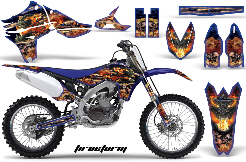 Dirt Bike Graphics Kit Decal Sticker Wrap For Yamaha YZ450F 2010-2013 FIRESTORM BLUE-atv motorcycle utv parts accessories gear helmets jackets gloves pantsAll Terrain Depot