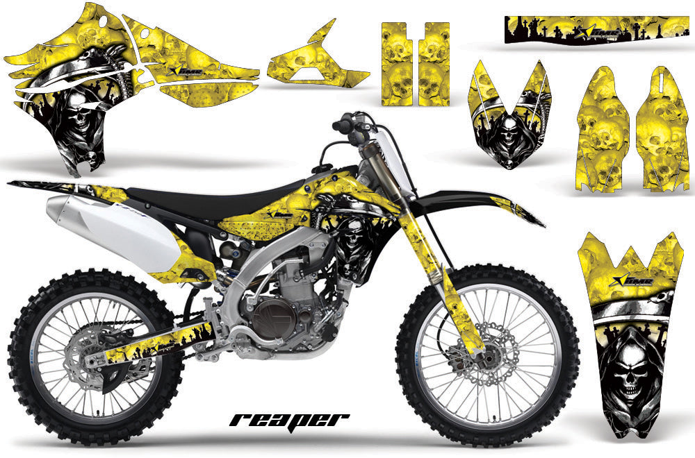Dirt Bike Graphics Kit Decal Sticker Wrap For Yamaha YZ450F 2010-2013 REAPER YELLOW-atv motorcycle utv parts accessories gear helmets jackets gloves pantsAll Terrain Depot