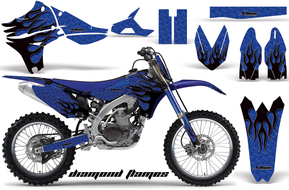 Graphics Kit Decal Sticker Wrap + # Plates For Yamaha YZ450F 2010-2013 DIAMOND FLAMES BLACK BLUE-atv motorcycle utv parts accessories gear helmets jackets gloves pantsAll Terrain Depot