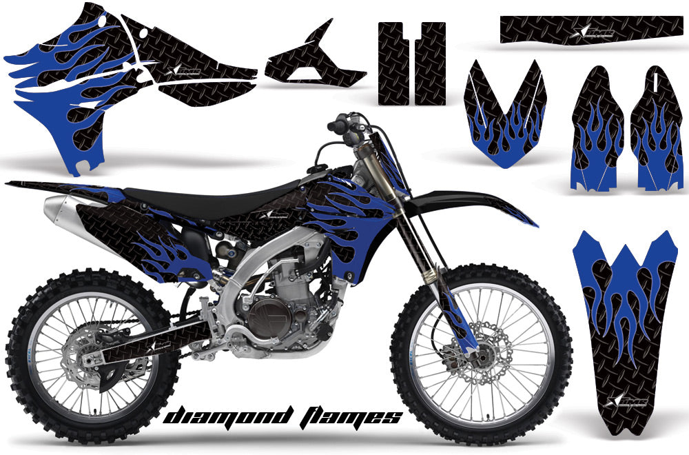 Graphics Kit Decal Sticker Wrap + # Plates For Yamaha YZ450F 2010-2013 DIAMOND FLAMES BLUE BLACK-atv motorcycle utv parts accessories gear helmets jackets gloves pantsAll Terrain Depot