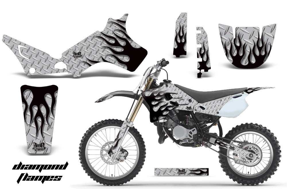 Dirt Bike Graphics Kit Decal Sticker Wrap For Yamaha YZ80 1993-2001 DIAMOND FLAMES BLACK SILVER-atv motorcycle utv parts accessories gear helmets jackets gloves pantsAll Terrain Depot