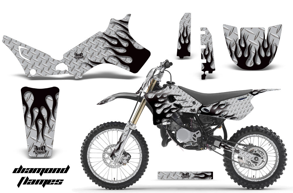 Graphics Kit Decal Sticker Wrap + # Plates For Yamaha YZ80 1993-2001 DIAMOND FLAMES BLACK SILVER-atv motorcycle utv parts accessories gear helmets jackets gloves pantsAll Terrain Depot