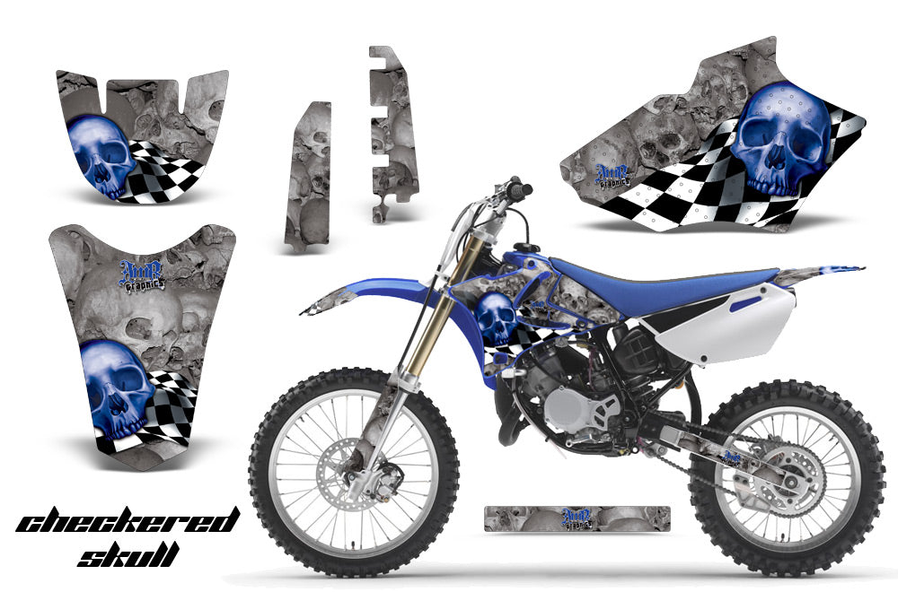 Dirt Bike Decal Graphics Kit MX Sticker Wrap For Yamaha YZ85 2002-2014 CHECKERED BLUE SILVER-atv motorcycle utv parts accessories gear helmets jackets gloves pantsAll Terrain Depot